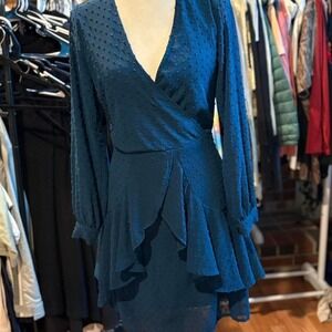 Aooksmery blue dress with tie back and ruffle hem